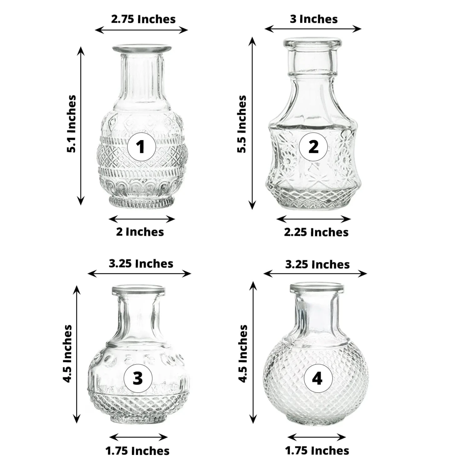 4 Glass Flower Vases Vintage Decorative Table Centerpieces - Clear 4 4 Glass Flower Vases Vintage Decorative Table Centerpieces - Clear - Image 2