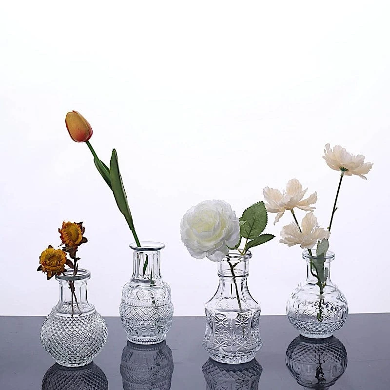 4 Glass Flower Vases Vintage Decorative Table Centerpieces - Clear 13 4 Glass Flower Vases Vintage Decorative Table Centerpieces - Clear - Image 11