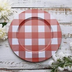 4 Pcs 13" Round Checkered Metal Charger Plates -Optimal Home Decoration 4 pcs 13 round checkered metal charger plates 28995401973823