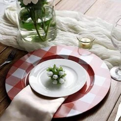 4 Pcs 13" Round Checkered Metal Charger Plates -Optimal Home Decoration 4 pcs 13 round checkered metal charger plates 28995402104895