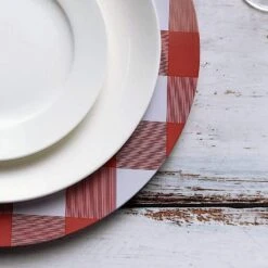 4 Pcs 13" Round Checkered Metal Charger Plates -Optimal Home Decoration 4 pcs 13 round checkered metal charger plates 28997805244479