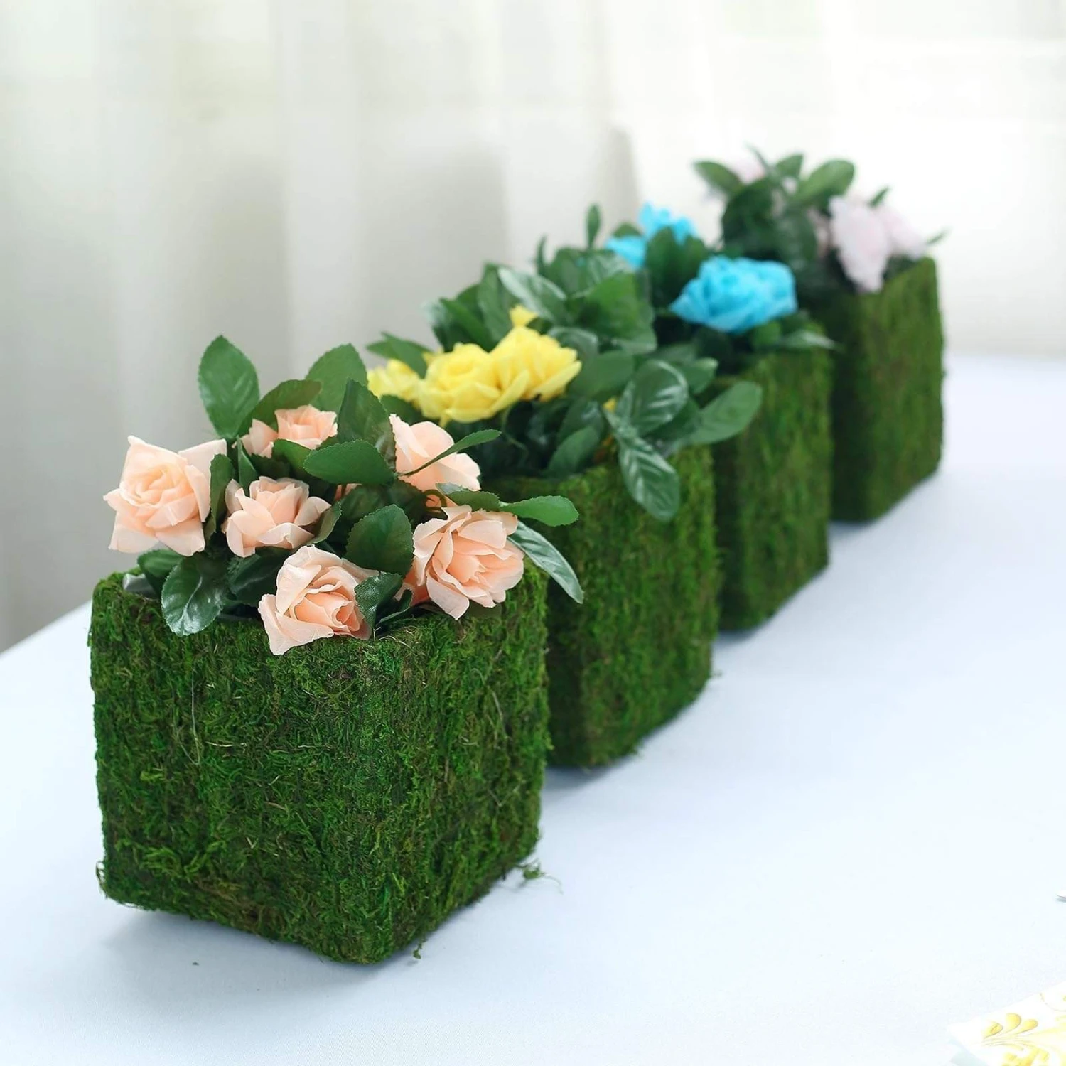 4 Pcs 6"x6" Natural Moss Square Planter Boxes - Green 7 4 Pcs 6"x6" Natural Moss Square Planter Boxes - Green - Image 5