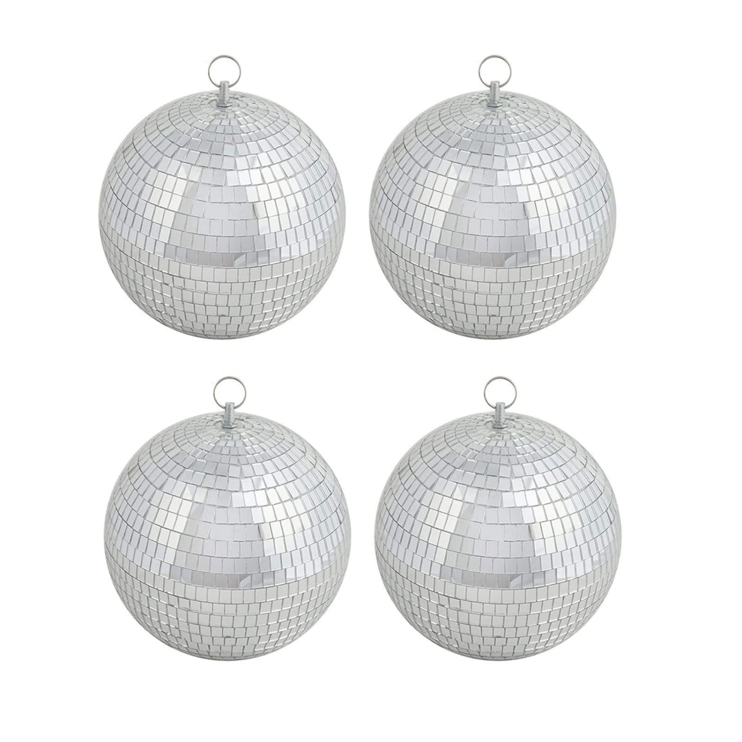 4 Pcs 8" Wide Glass Mirror Disco Balls Ornaments - Silver 3 4 Pcs 8" Wide Glass Mirror Disco Balls Ornaments - Silver