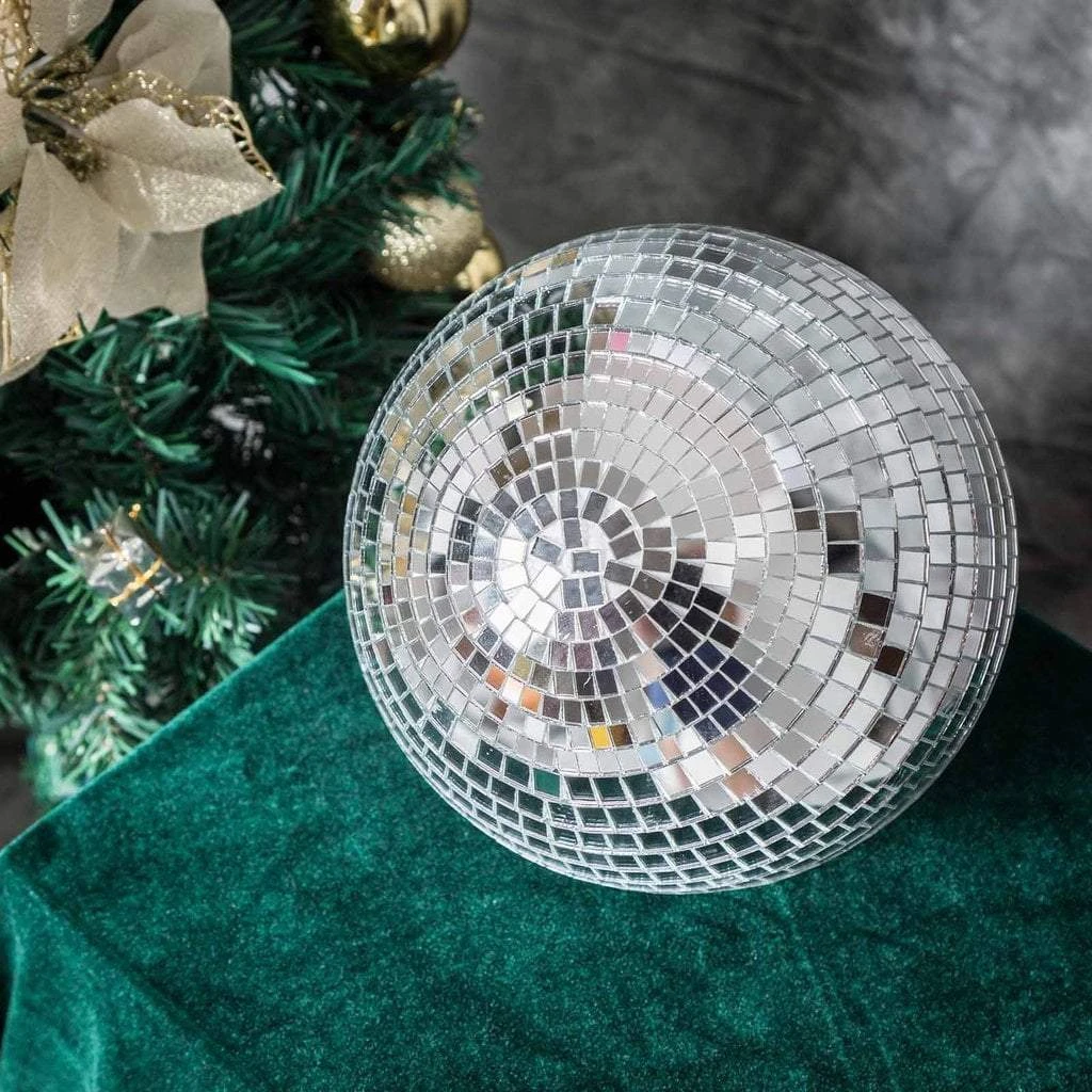 4 Pcs 8" Wide Glass Mirror Disco Balls Ornaments - Silver 7 4 Pcs 8" Wide Glass Mirror Disco Balls Ornaments - Silver - Image 5