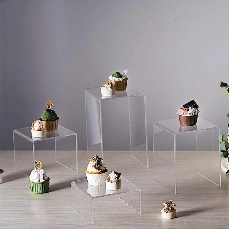 4 Pcs Acrylic Display Stands Cupcake Riser Centerpieces - Clear 6 4 Pcs Acrylic Display Stands Cupcake Riser Centerpieces - Clear - Image 4