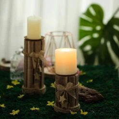 4 Pcs Assorted Wood Candle Holders With String Ribbons And Stars - Natural -Optimal Home Decoration 4 pcs assorted wood candle holders with string ribbons and stars natural wod cand 004 nat 5195222843455