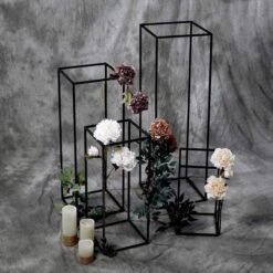 4 Pcs Geometric Metal Stands Wedding Flower Vase Holders - Matte Black -Optimal Home Decoration 4 pcs geometric metal stands wedding flower vase holders matte black iron stnd01 mblk set01 27947095457855