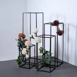 4 Pcs Geometric Metal Stands Wedding Flower Vase Holders - Matte Black -Optimal Home Decoration 4 pcs geometric metal stands wedding flower vase holders matte black iron stnd01 mblk set01 27947102175295