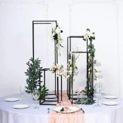 4 Pcs Geometric Metal Stands Wedding Flower Vase Holders - Matte Black -Optimal Home Decoration 4 pcs geometric metal stands wedding flower vase holders matte black iron stnd01 mblk set01 28203925536831