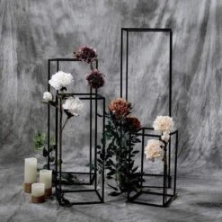 4 Pcs Geometric Metal Stands Wedding Flower Vase Holders - Matte Black -Optimal Home Decoration 4 pcs geometric metal stands wedding flower vase holders matte black iron stnd01 mblk set01 28512929808447