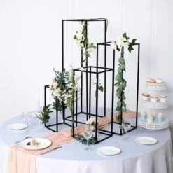 4 Pcs Geometric Metal Stands Wedding Flower Vase Holders - Matte Black -Optimal Home Decoration 4 pcs geometric metal stands wedding flower vase holders matte black iron stnd01 mblk set01 28583100481599