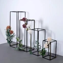 4 Pcs Geometric Metal Stands Wedding Flower Vase Holders - Matte Black -Optimal Home Decoration 4 pcs geometric metal stands wedding flower vase holders matte black iron stnd01 mblk set01 28583110606911