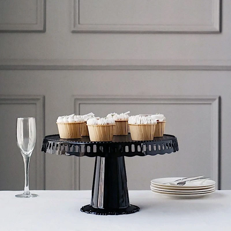 4 Plastic 13" Dessert Pedestals Round Cupcake Stands With Scalloped Edges 14 4 Plastic 13" Dessert Pedestals Round Cupcake Stands With Scalloped Edges - Image 12
