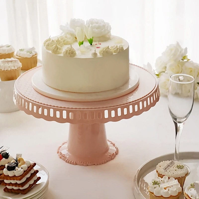 4 Plastic 13" Dessert Pedestals Round Cupcake Stands With Scalloped Edges 5 4 Plastic 13" Dessert Pedestals Round Cupcake Stands With Scalloped Edges - Image 3