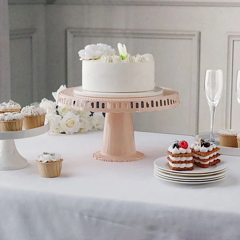 4 Plastic 13" Dessert Pedestals Round Cupcake Stands With Scalloped Edges 7 4 Plastic 13" Dessert Pedestals Round Cupcake Stands With Scalloped Edges - Image 5