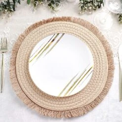 4 Round 15" Burlap Placemats With Fringed Edges - Natural -Optimal Home Decoration 4 round 15 burlap placemats with fringed edges natural plmat cot02 nat 29863616577599