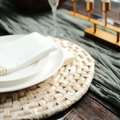 4 Round 15" Corn Husk Woven Placemats Rustic Tablemats - Natural -Optimal Home Decoration 4 round 15 corn husk woven placemats rustic tablemats natural plmat jute02 nat 30124880363583