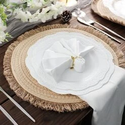 4 Round 15" Burlap Placemats With Fringed Edges - Natural -Optimal Home Decoration 4 round 15 round burlap placemats with fringed edges natural plmat cot02 nat 29863616446527