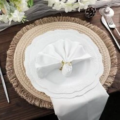 4 Round 15" Burlap Placemats With Fringed Edges - Natural -Optimal Home Decoration 4 round 15 round burlap placemats with fringed edges natural plmat cot02 nat 29863616512063