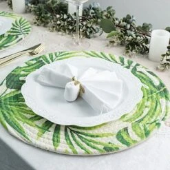 4 Round 15" Tropical Leaf Woven Cotton Placemats - Green -Optimal Home Decoration 4 round 15 tropical leaf woven cotton placemats green plmat cot01 leaf 29859567108159