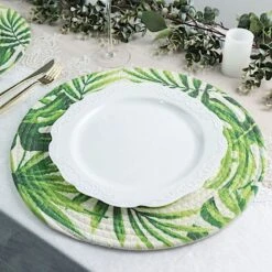 4 Round 15" Tropical Leaf Woven Cotton Placemats - Green -Optimal Home Decoration 4 round 15 tropical leaf woven cotton placemats green plmat cot01 leaf 29859567271999