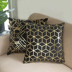 4 Square 18" X 18" Velvet Throw Pillow Covers With Gold Geometric Print 35 4 Square 18" X 18" Velvet Throw Pillow Covers With Gold Geometric Print -Optimal Home Decoration 4 square 18 x 18 velvet throw pillow covers with gold geometric print 30197129805887
