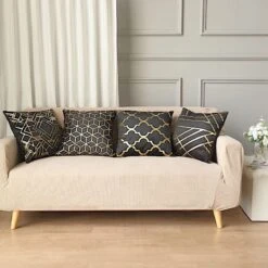 4 Square 18" X 18" Velvet Throw Pillow Covers With Gold Geometric Print 34 4 Square 18" X 18" Velvet Throw Pillow Covers With Gold Geometric Print -Optimal Home Decoration 4 square 18 x 18 velvet throw pillow covers with gold geometric print 30197130035263