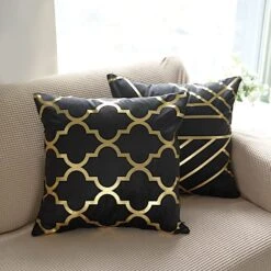 4 Square 18" X 18" Velvet Throw Pillow Covers With Gold Geometric Print 36 4 Square 18" X 18" Velvet Throw Pillow Covers With Gold Geometric Print -Optimal Home Decoration 4 square 18 x 18 velvet throw pillow covers with gold geometric print 30197130526783