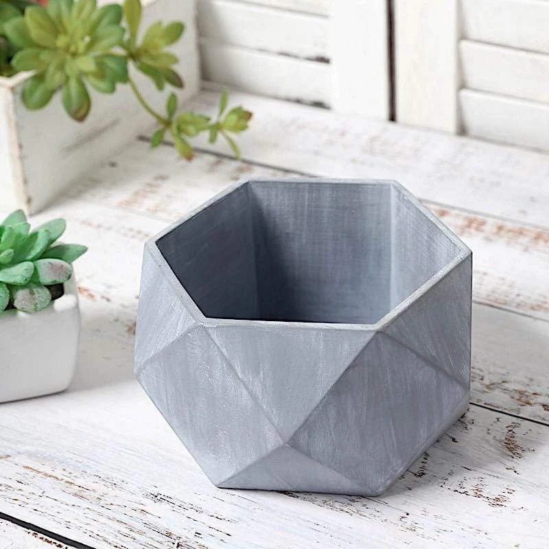 4" Tall Mini Concrete Flower Pot Geometric Planter - Gray 9 4" Tall Mini Concrete Flower Pot Geometric Planter - Gray - Image 7