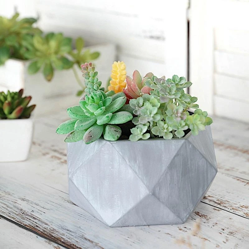4" Tall Mini Concrete Flower Pot Geometric Planter - Gray 11 4" Tall Mini Concrete Flower Pot Geometric Planter - Gray - Image 9