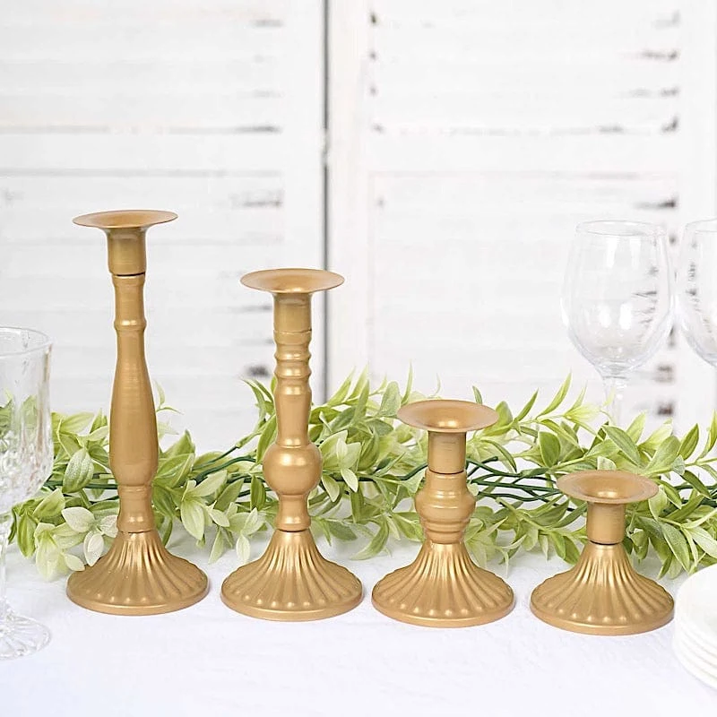 4 Taper Candle Holders Baroque Design Candlestick Stands - Gold 10 4 Taper Candle Holders Baroque Design Candlestick Stands - Gold - Image 8