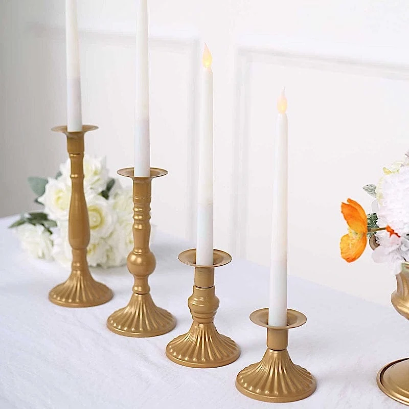 4 Taper Candle Holders Baroque Design Candlestick Stands - Gold 5 4 Taper Candle Holders Baroque Design Candlestick Stands - Gold - Image 3