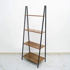 4 Tier Ladder Shelf Metal With Natural Wood Rack Display Stand - Black And Brown 18 4 Tier Ladder Shelf Metal With Natural Wood Rack Display Stand - Black And Brown -Optimal Home Decoration 4 tier ladder shelf metal with natural wood rack display stand black and brown furn wod rck004 dkbn 28945350557759