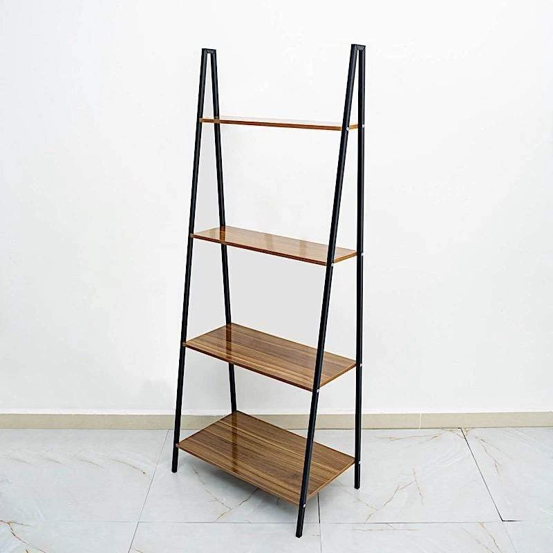 4 Tier Ladder Shelf Metal With Natural Wood Rack Display Stand - Black And Brown 10 4 Tier Ladder Shelf Metal With Natural Wood Rack Display Stand - Black And Brown - Image 8