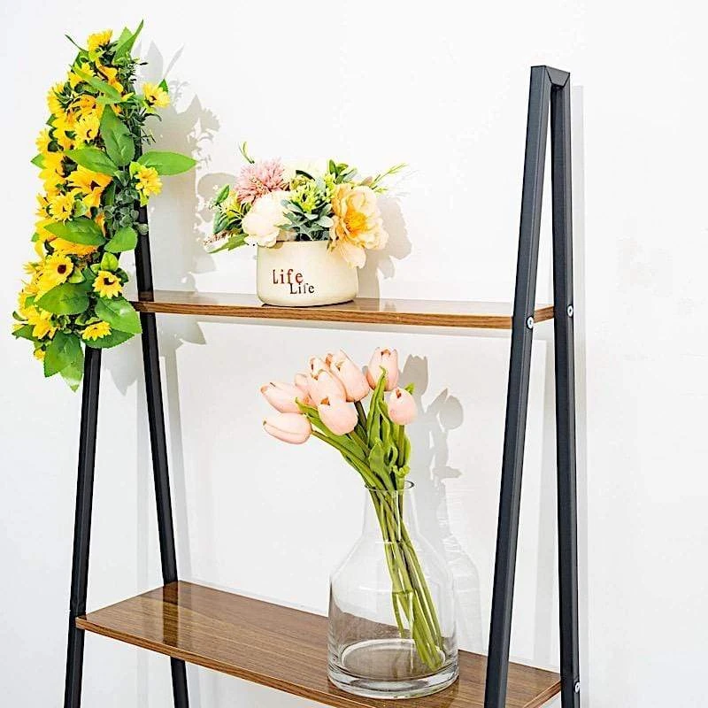4 Tier Ladder Shelf Metal With Natural Wood Rack Display Stand - Black And Brown 11 4 Tier Ladder Shelf Metal With Natural Wood Rack Display Stand - Black And Brown - Image 9