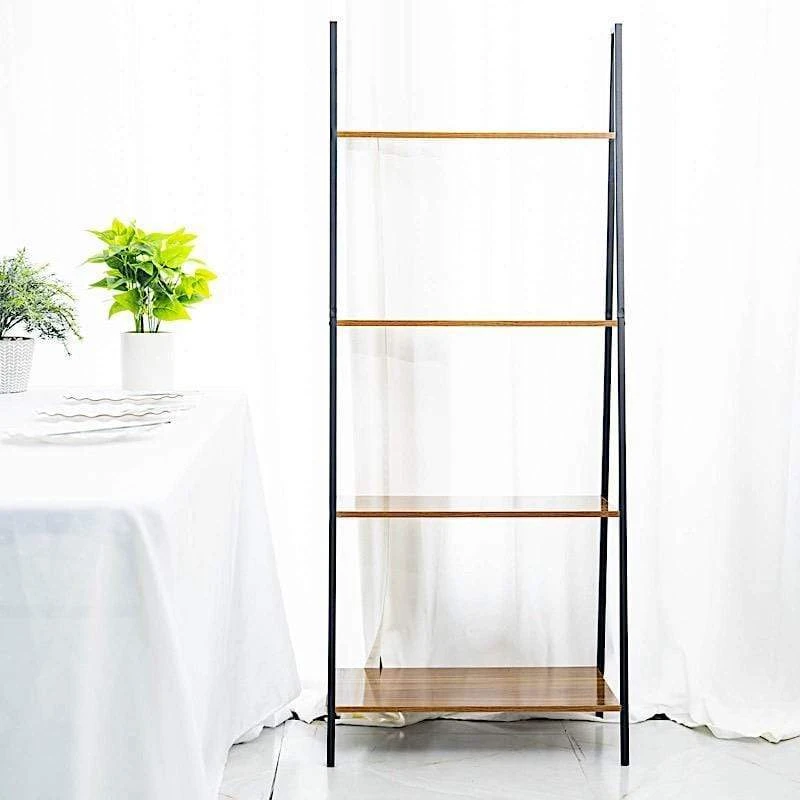 4 Tier Ladder Shelf Metal With Natural Wood Rack Display Stand - Black And Brown 8 4 Tier Ladder Shelf Metal With Natural Wood Rack Display Stand - Black And Brown - Image 6