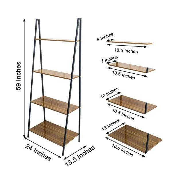 4 Tier Ladder Shelf Metal With Natural Wood Rack Display Stand - Black And Brown 4 4 Tier Ladder Shelf Metal With Natural Wood Rack Display Stand - Black And Brown - Image 2