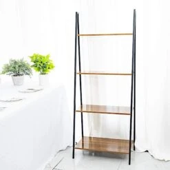 4 Tier Ladder Shelf Metal With Natural Wood Rack Display Stand - Black And Brown 15 4 Tier Ladder Shelf Metal With Natural Wood Rack Display Stand - Black And Brown -Optimal Home Decoration 4 tier ladder shelf metal with natural wood rack display stand black and brown furn wod rck004 dkbn 28945358618687