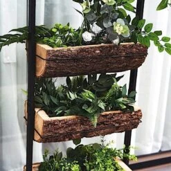 4 Tier Metal Stand With Natural Wood Planters Holders - Black And Brown -Optimal Home Decoration 4 tier metal stand with natural wood planters holders black and brown furn wod rck002 15934451318847