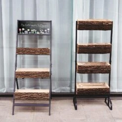 4 Tier Metal Stand With Natural Wood Planters Holders - Black And Brown -Optimal Home Decoration 4 tier metal stand with natural wood planters holders black and brown furn wod rck002 28243671154751