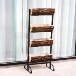 4 Tier Metal Stand With Natural Wood Planters Holders - Black And Brown -Optimal Home Decoration 4 tier metal stand with natural wood planters holders black and brown furn wod rck002 28561122394175