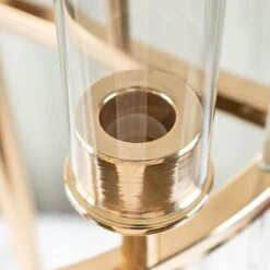 40" Round 9 Arm Metal Candelabra Taper Candle Holder With Glass Shades - Gold And Clear -Optimal Home Decoration 40 round 9 arm cluster taper candelabra candlestick holder with drip accents gold chdlr cand 035rnd 9 gold 30803519143999