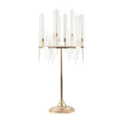 40" Round 9 Arm Metal Candelabra Taper Candle Holder With Glass Shades - Gold And Clear