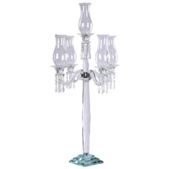 40" Tall 5 Arm Crystal Glass Candelabra Hurricane Taper Candle Holder - Clear