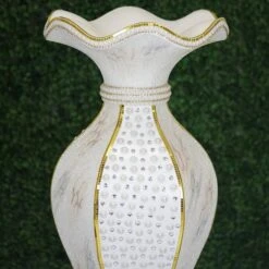 40" Tall Ceramic Marble Design Vase With Pearls And Mirror Mosaic - White Gold -Optimal Home Decoration 40 tall ceramic marble design vase with pearls and mirror mosaic white gold prop mab002 gold 28394035019839