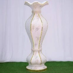 40" Tall Ceramic Marble Design Vase With Pearls And Mirror Mosaic - White Gold -Optimal Home Decoration 40 tall ceramic marble design vase with pearls and mirror mosaic white gold prop mab002 gold 28394037641279