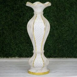 40" Tall Ceramic Marble Design Vase With Pearls And Mirror Mosaic - White Gold -Optimal Home Decoration 40 tall ceramic marble design vase with pearls and mirror mosaic white gold prop mab002 gold 28394050912319