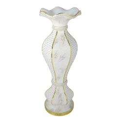 40" Tall Ceramic Marble Design Vase With Pearls And Mirror Mosaic - White Gold