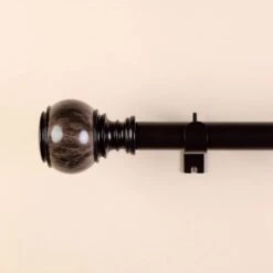 42"-126" Long Adjustable Metal Curtain Rod Set With Marble Finials - Brown