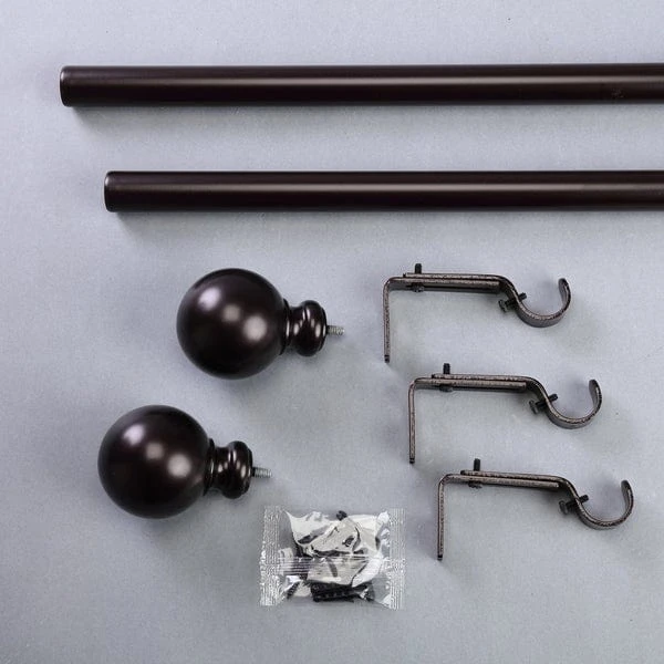 42"-126" Long Adjustable Metal Curtain Rod Set With Round Finials 18 42"-126" Long Adjustable Metal Curtain Rod Set With Round Finials - Image 16